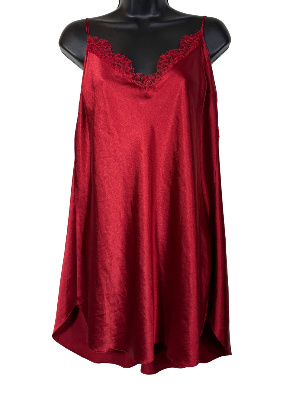 Victoria’s Secret Red Satin Chemise Sleep Gown Slip Dress XL Lace Adjust Strap